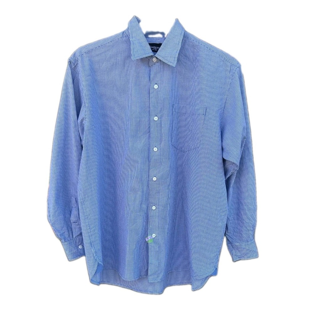 Haggar Mens Checkered Button Down Shirt Red White Blue Sz L Collegiate Preppy
